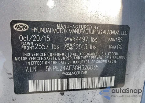 2016 Hyundai Sonata Se from USA, damaged, VIN 5NPE24AF3GH326835